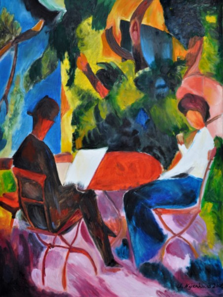 Paar am Gartentisch (nach Macke), Gemälde